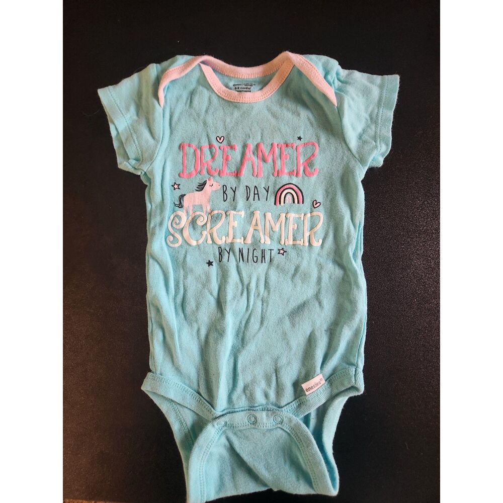 Gerber Onesies Baby Girl 6-9M Blue Dreamer Unicorn Graphic Bodysuit